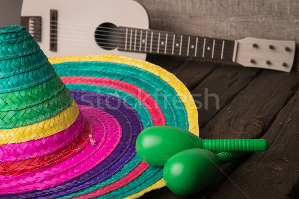 Mexican sombrero on wood background Stock photo © homydesign