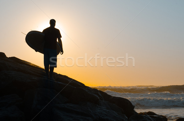 Сток-фото: Surfer · смотрят · волны · закат · Португалия · пляж