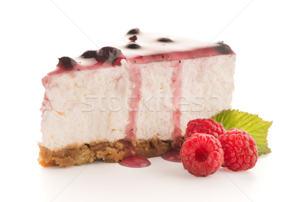 Foto stock: Tarta · de · queso · rebanada · blanco · alimentos · torta · rojo