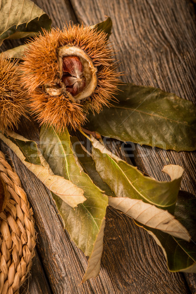 листьев деревенский деревянный стол фрукты Сток-фото © homydesign
