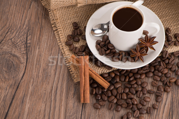 Coffee cup with burlap sack Stock photo © homydesign
