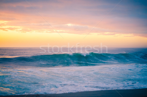 [[stock_photo]]: Coucher · du · soleil · plage · belle · ciel · soyeux · eau
