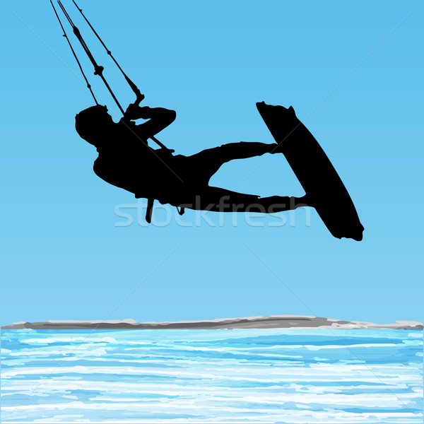 Kiteboarder aerial jump silhouette Stock photo © homydesign
