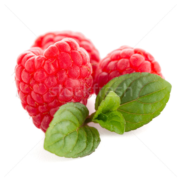 Framboises laisse isolé blanche alimentaire fraîches [[stock_photo]] © homydesign