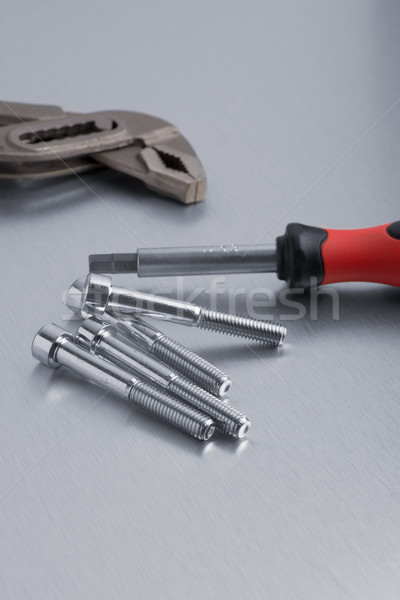 Schraubenschlüssel Tool Metall fertig Arbeit Technologie Stock foto © homydesign