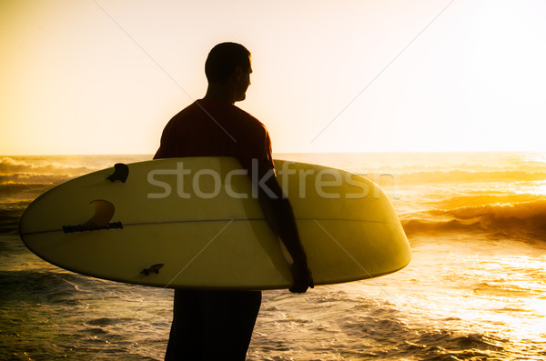 Foto stock: Surfista · viendo · olas · puesta · de · sol · Portugal · agua