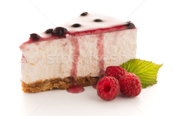 Foto stock: Bolo · de · queijo · fatia · branco · comida · bolo · vermelho