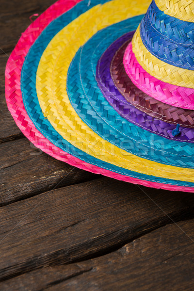 Foto stock: Mexicano · sombrero · velho · escuro · madeira · quadro