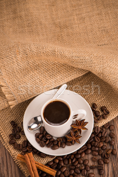 コーヒーカップ 黄麻布 豆 素朴な ストックフォト © homydesign