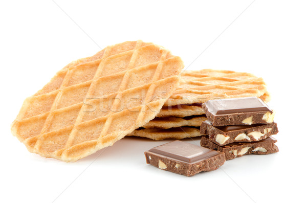 Pile of sweet waffles and chocolate parts Stock photo © homydesign