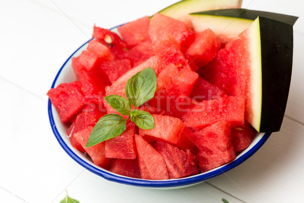 Frischen Wassermelone Scheiben Schüssel Wasser Essen Stock foto © homydesign