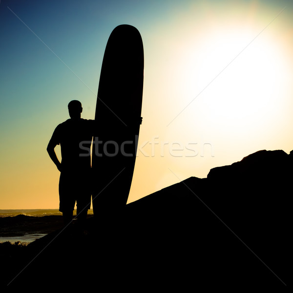 Long boarder watching the waves Stock photo © homydesign