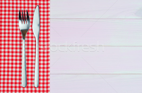 Kitchenware on red towel Stock photo © homydesign