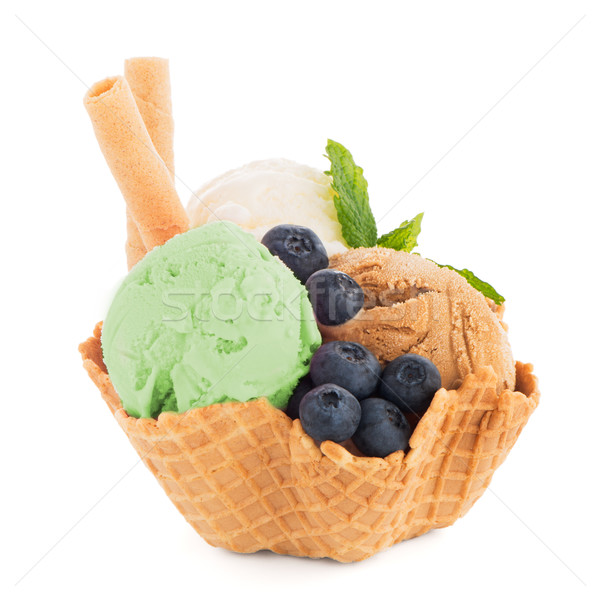 Ice cream scoops in wafer bowl Stock photo © homydesign