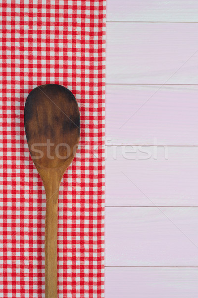 Stok fotoğraf: Mutfak · gereçleri · kırmızı · havlu · beyaz · ahşap · mutfak · masası