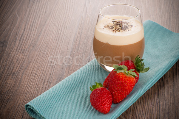 Chocolate mousse and strawberries Stock photo © homydesign