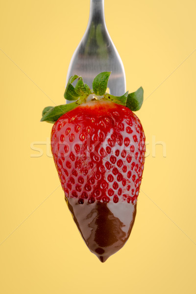 Stock photo: Strawberry and chocolate on a fork