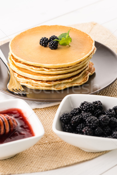 Pancakes with fresh blackberries Stock photo © homydesign