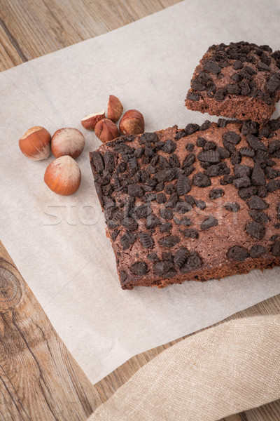 Stockfoto: Smakelijk · chocolade · houten · tafel · voedsel · cake · tabel