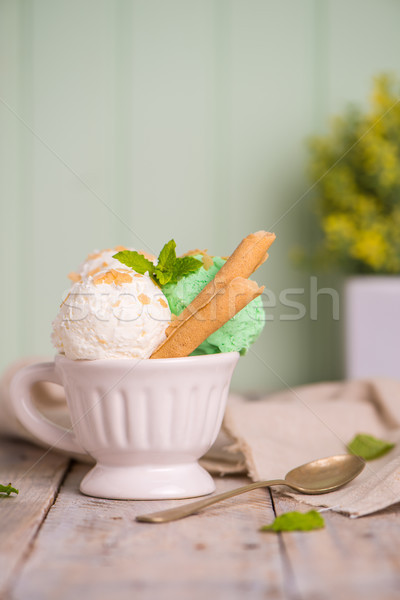 Vanilla and mint ice cream in cup Stock photo © homydesign
