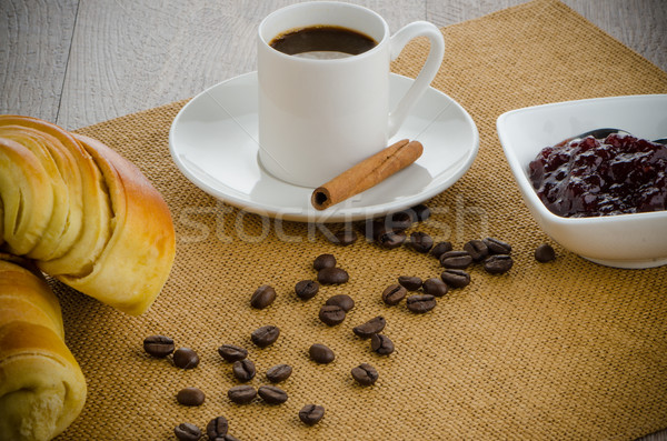 Cup caffè nero cornetto casa texture alimentare Foto d'archivio © homydesign