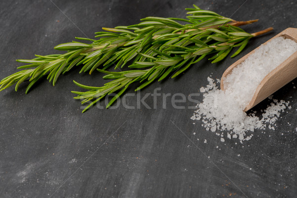 Gătit ingrediente preparate din bucataria mediteraneana afara rozmarin sare Imagine de stoc © homydesign
