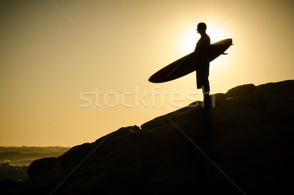 Сток-фото: Surfer · смотрят · волны · закат · Португалия · воды