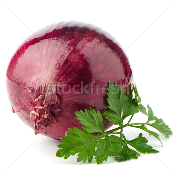 Red onion tuber and fresh parsley Stock photo © homydesign