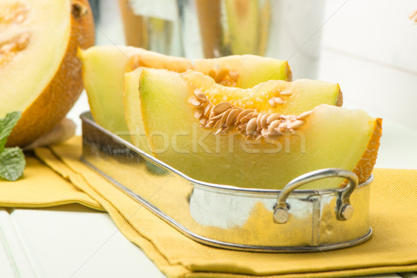 Meloen sappig houten tafel vruchten achtergrond zomer Stockfoto © homydesign