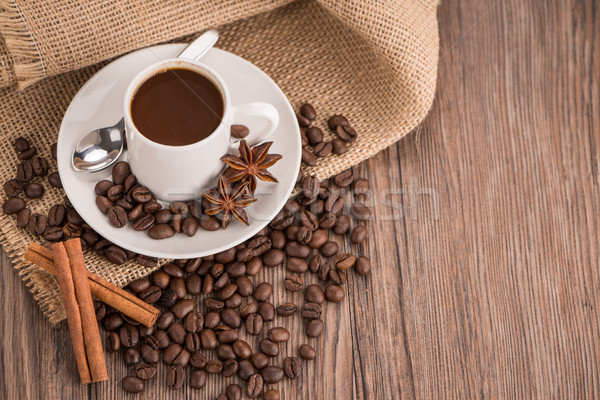 Coffee cup with burlap sack Stock photo © homydesign