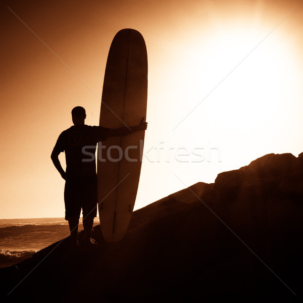 Long boarder watching the waves Stock photo © homydesign