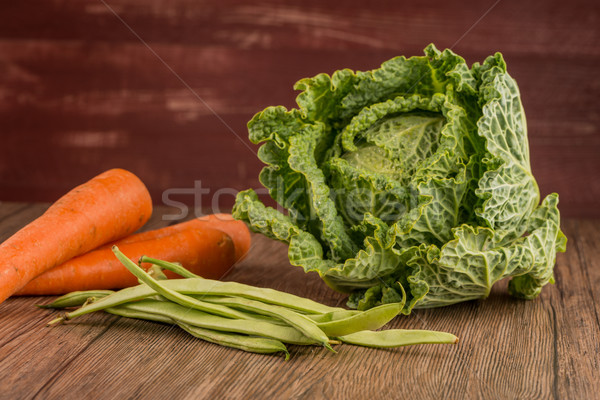 [[stock_photo]]: Haricots · verts · bois · surface · rustique