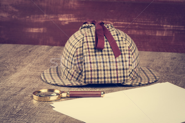 Sherlock Hat and magnifying glass Stock photo © homydesign