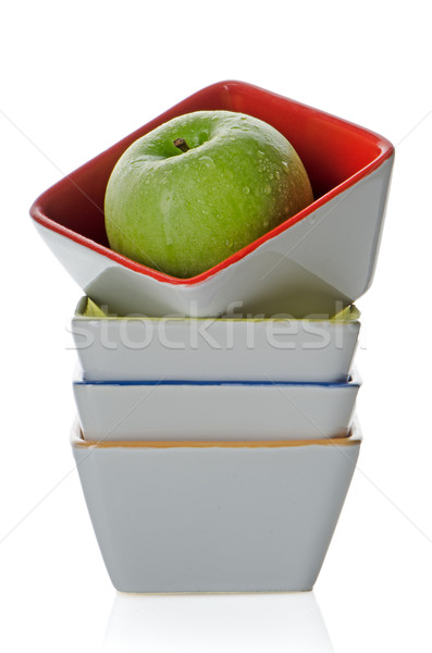 Stockfoto: Kleurrijk · kommen · groene · appel · een