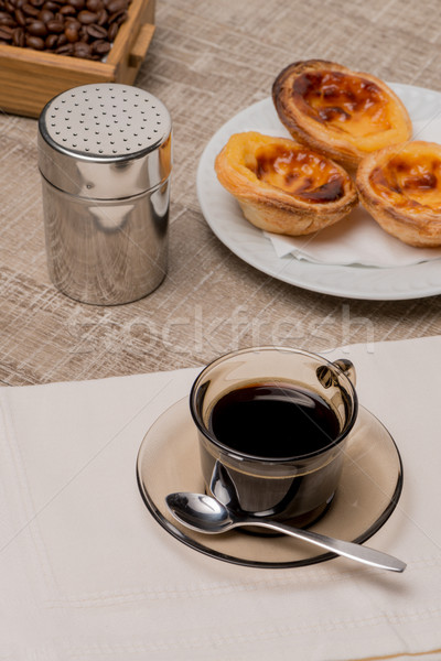 Stockfoto: Vla · koffie · zwarte · koffie · houten · tafel · textuur · ontbijt