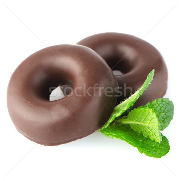 Stockfoto: Chocolade · donut · cookies · groene · mint · bladeren