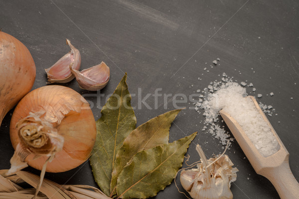 Kochen Zutaten mediterrane Küche Haufen Rosmarin Salz Stock foto © homydesign