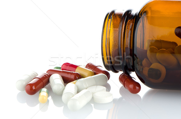 Stock fotó: Tabletták · üveg · fehér · orvosi · üveg · stúdió
