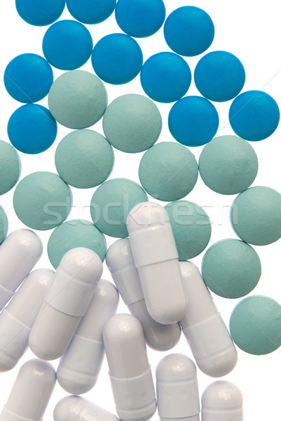 White capsule, green and blue pills Stock photo © homydesign