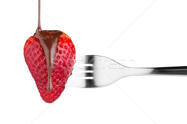 Strawberry and chocolate on a fork Stock photo © homydesign
