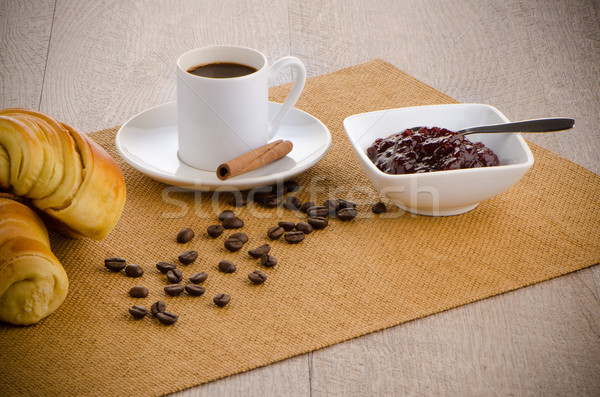 Cup caffè nero cornetto casa texture alimentare Foto d'archivio © homydesign