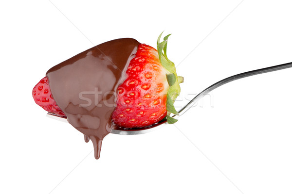 Strawberry and chocolate on a fork Stock photo © homydesign
