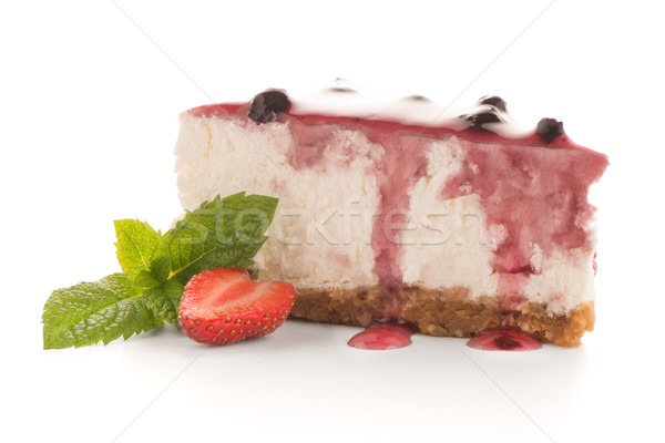 Foto stock: Tarta · de · queso · rebanada · blanco · alimentos · torta · rojo