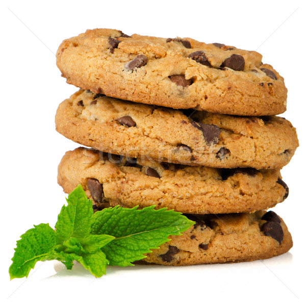 Chocolate cookies with mint leaves Stock photo © homydesign