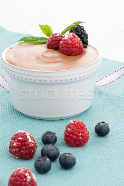 [[stock_photo]]: Mousse · au · chocolat · rouge · fruits · fruits · dessert · sweet