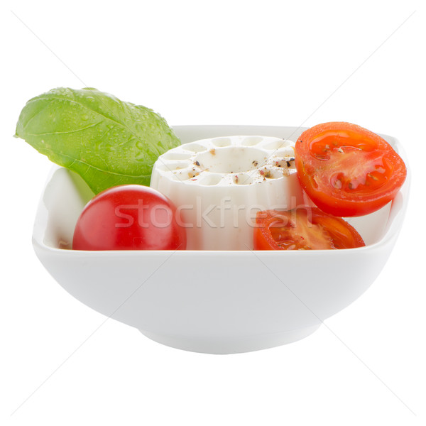 Foto stock: Fresco · salada · queijo · de · cabra · tomates · manjericão · pesto