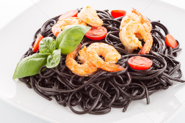 черный спагетти изолированный белый лист ресторан Сток-фото © homydesign