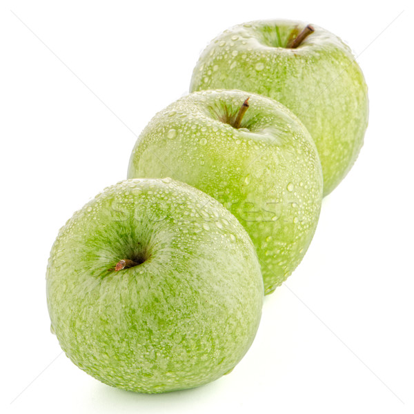 Foto stock: Três · fresco · verde · maçãs · branco · maçã