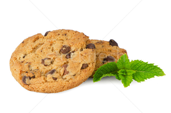 Chocolate cookies with mint leaves Stock photo © homydesign