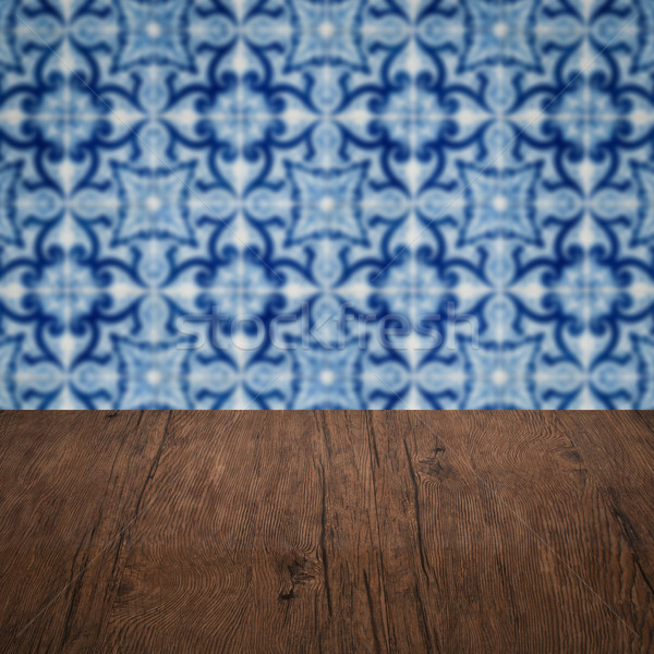 Foto stock: Mesa · de · madera · superior · Blur · vintage · cerámica · azulejo